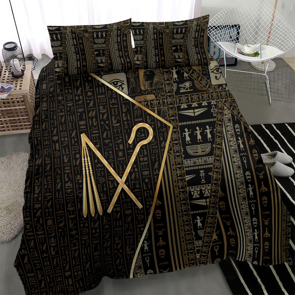 Egypt Crook And Flail Bedding Set Ancient Mythology Pharaoh Royalty Gold
