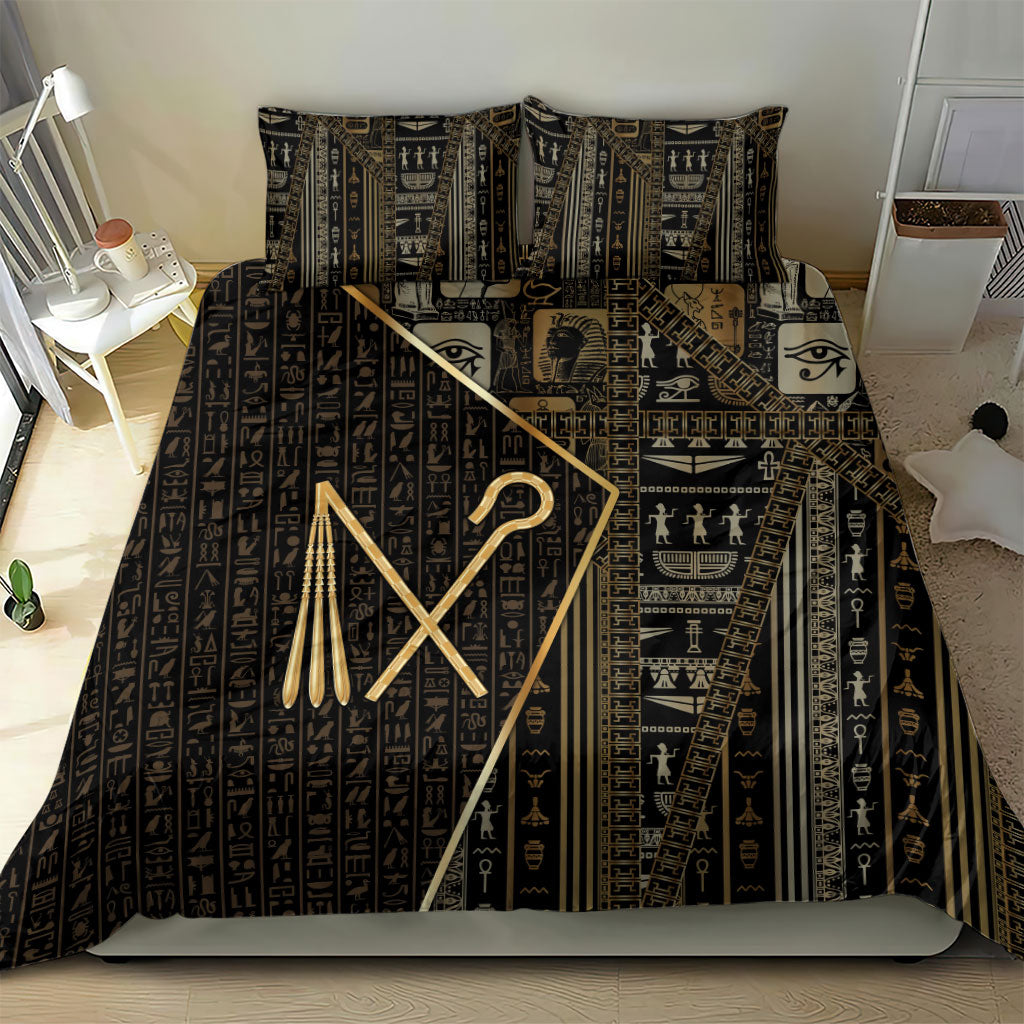 Egypt Crook And Flail Bedding Set Ancient Mythology Pharaoh Royalty Gold