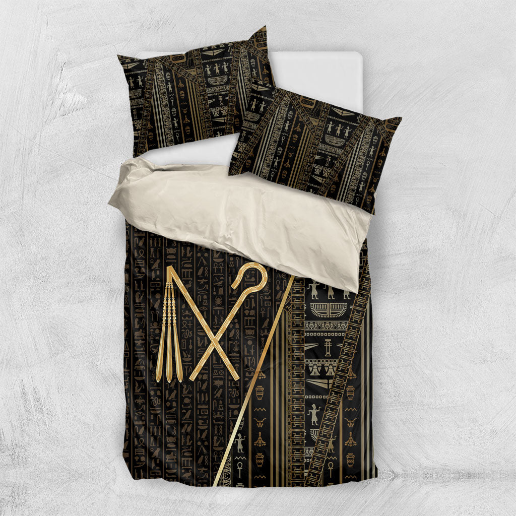 Egypt Crook And Flail Bedding Set Ancient Mythology Pharaoh Royalty Gold