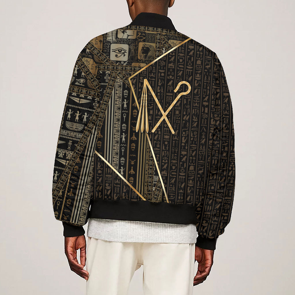 Egypt Crook And Flail Bomber Jacket Ancient Mythology Pharaoh Royalty Gold