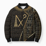 Egypt Crook And Flail Bomber Puffer Jacket Ancient Mythology Pharaoh Royalty Gold