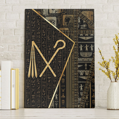 Egypt Crook And Flail Canvas Wall Art Ancient Mythology Pharaoh Royalty Gold