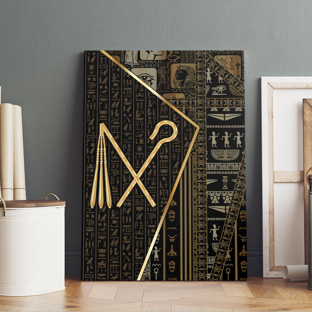 Egypt Crook And Flail Canvas Wall Art Ancient Mythology Pharaoh Royalty Gold