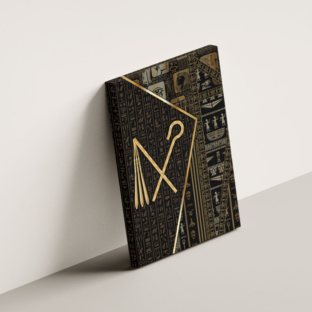 Egypt Crook And Flail Canvas Wall Art Ancient Mythology Pharaoh Royalty Gold