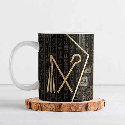 Egypt Crook And Flail Ceramic Mug Ancient Mythology Pharaoh Royalty Gold