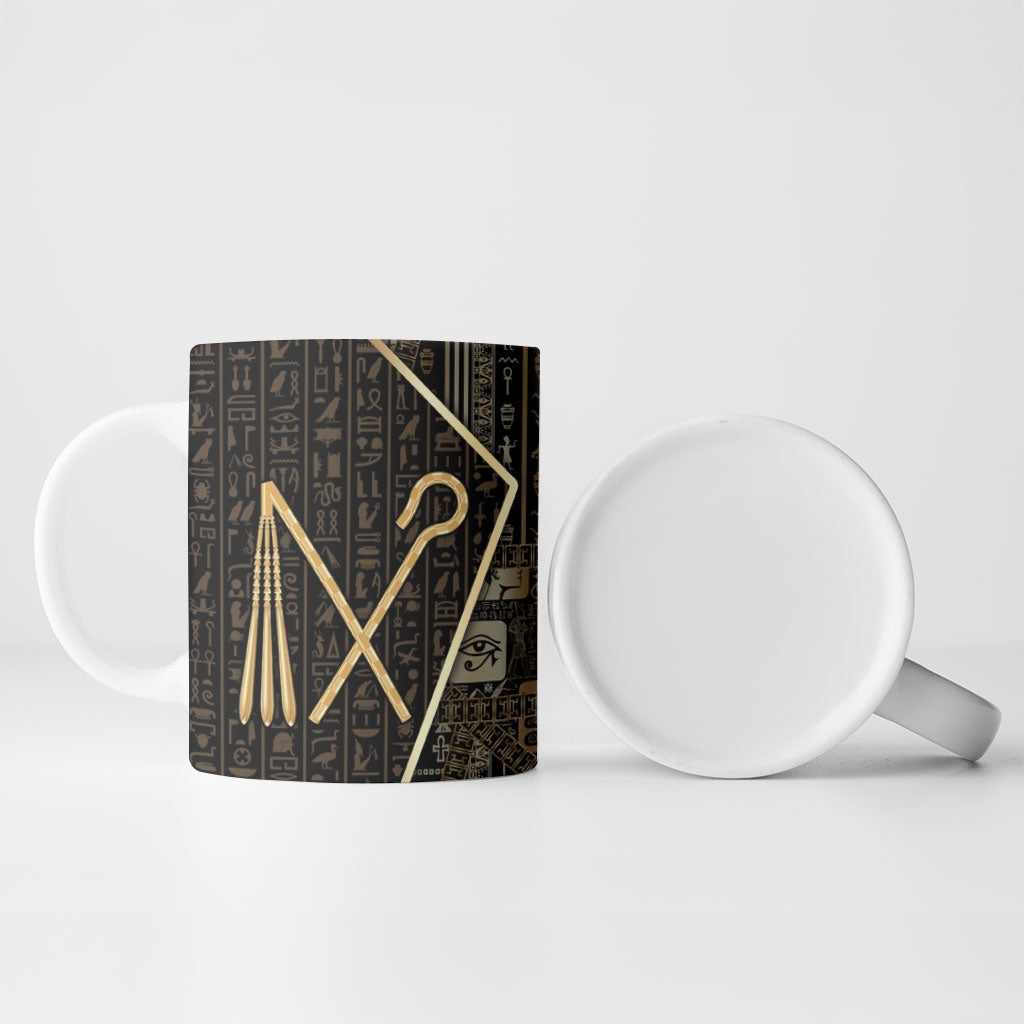 Egypt Crook And Flail Ceramic Mug Ancient Mythology Pharaoh Royalty Gold