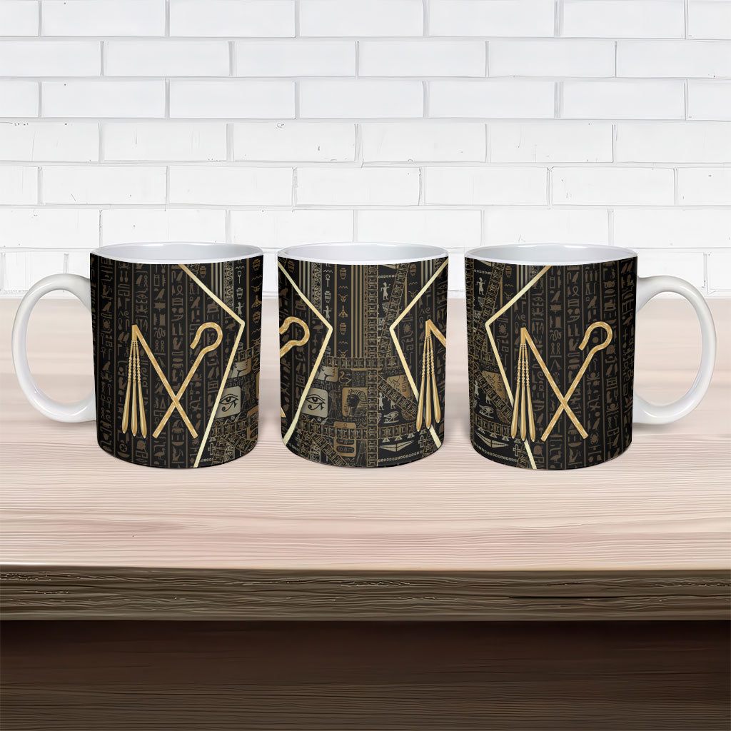 Egypt Crook And Flail Ceramic Mug Ancient Mythology Pharaoh Royalty Gold