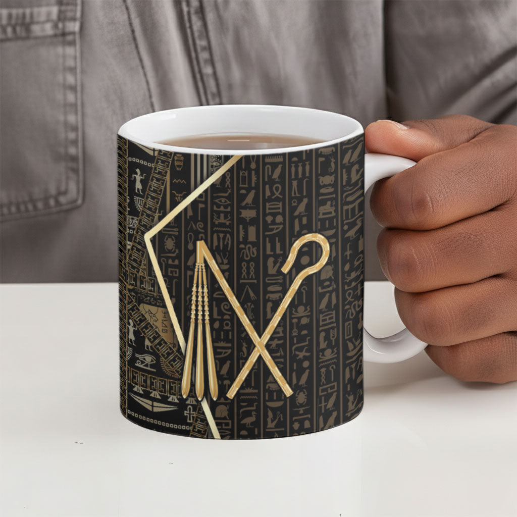 Egypt Crook And Flail Ceramic Mug Ancient Mythology Pharaoh Royalty Gold