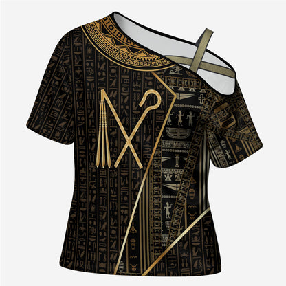 Egypt Crook And Flail Cross Shoulder Shirt Ancient Mythology Pharaoh Royalty Gold