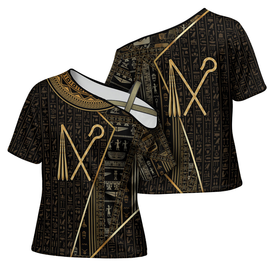 Egypt Crook And Flail Cross Shoulder Shirt Ancient Mythology Pharaoh Royalty Gold
