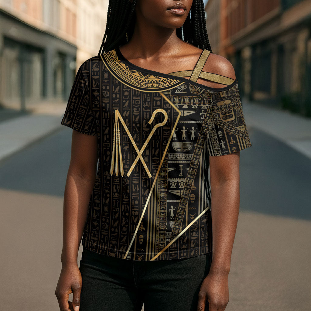Egypt Crook And Flail Cross Shoulder Shirt Ancient Mythology Pharaoh Royalty Gold
