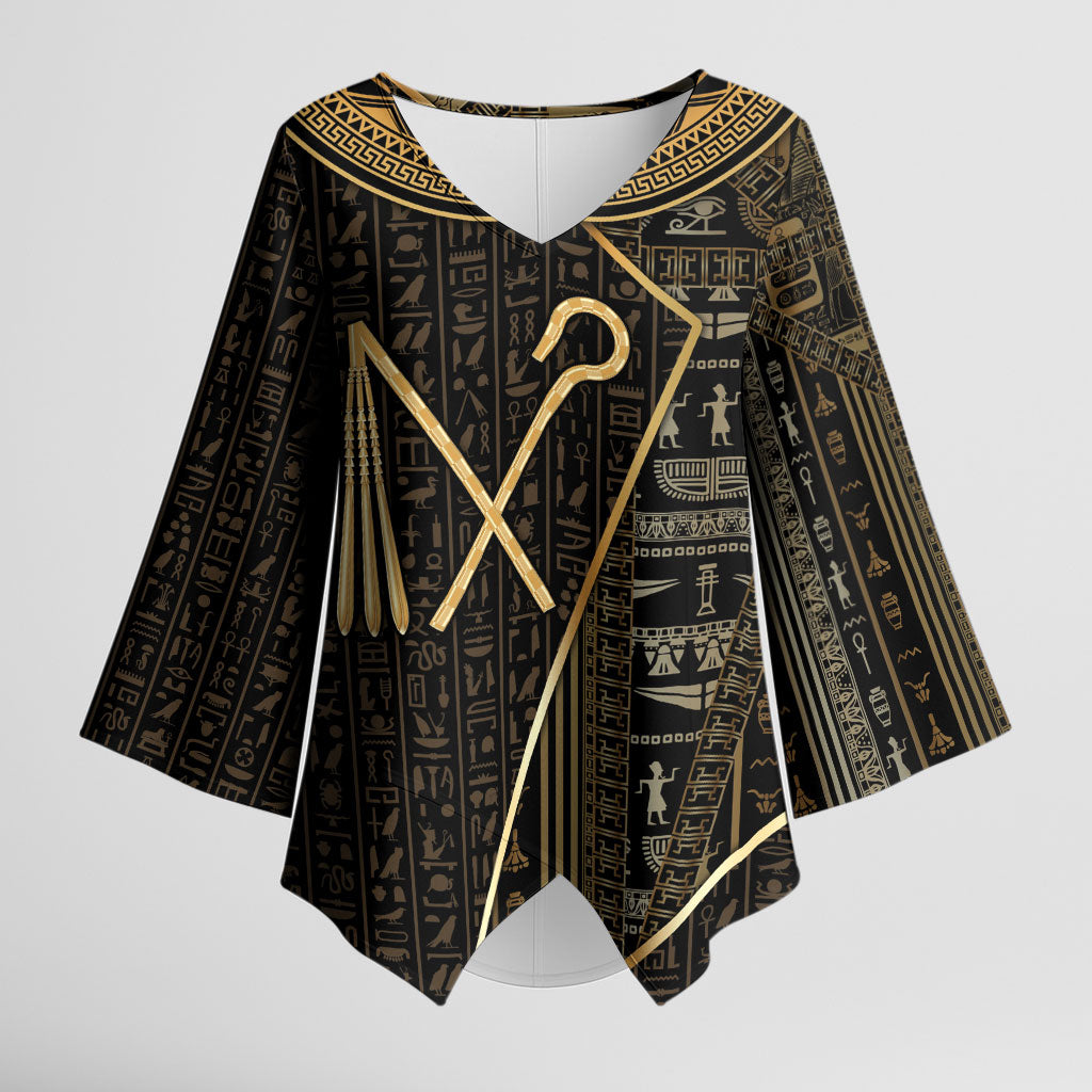 Egypt Crook And Flail Kimono Sleeve Blouse Ancient Mythology Pharaoh Royalty Gold