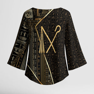 Egypt Crook And Flail Kimono Sleeve Blouse Ancient Mythology Pharaoh Royalty Gold