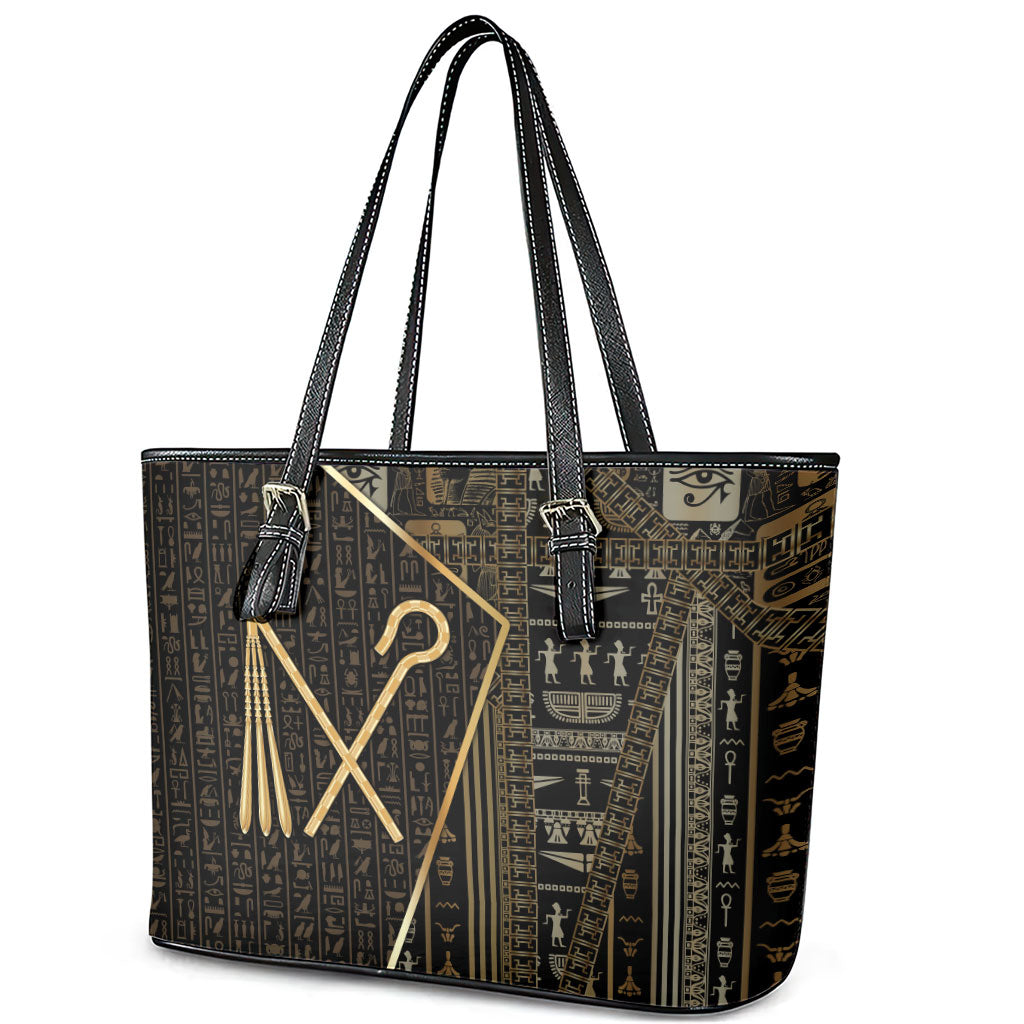 Egypt Crook And Flail Leather Tote Bag Ancient Mythology Pharaoh Royalty Gold