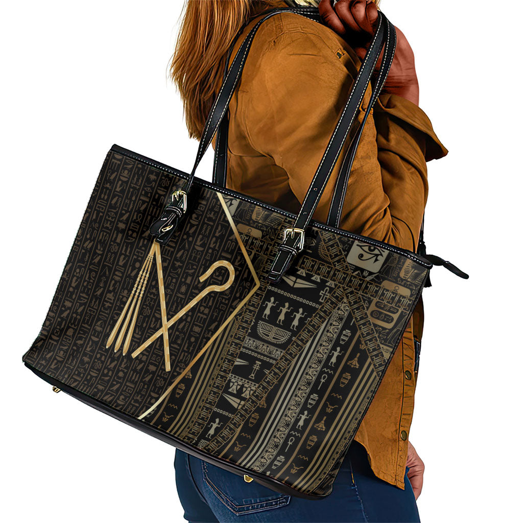 Egypt Crook And Flail Leather Tote Bag Ancient Mythology Pharaoh Royalty Gold