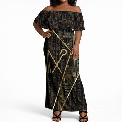 Egypt Crook And Flail Off Shoulder Maxi Dress Ancient Mythology Pharaoh Royalty Gold