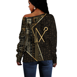 Egypt Crook And Flail Off Shoulder Sweater Ancient Mythology Pharaoh Royalty Gold