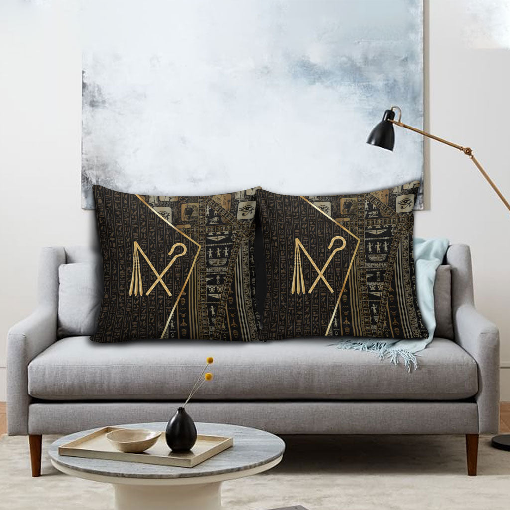 Egypt Crook And Flail Pillow Cover Ancient Mythology Pharaoh Royalty Gold