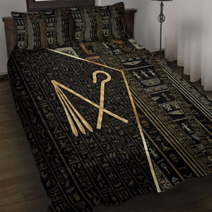 Egypt Crook And Flail Quilt Bed Set Ancient Mythology Pharaoh Royalty Gold