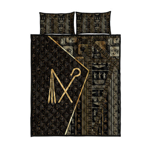 Egypt Crook And Flail Quilt Bed Set Ancient Mythology Pharaoh Royalty Gold