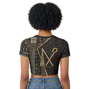 Egypt Crook And Flail Raglan Cropped T shirt Ancient Mythology Pharaoh Royalty Gold