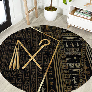 Egypt Crook And Flail Round Carpet Ancient Mythology Pharaoh Royalty Gold