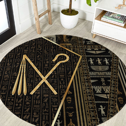 Egypt Crook And Flail Round Carpet Ancient Mythology Pharaoh Royalty Gold