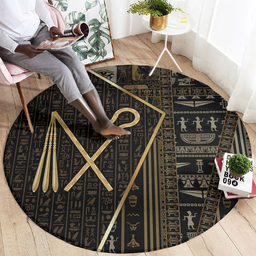 Egypt Crook And Flail Round Carpet Ancient Mythology Pharaoh Royalty Gold