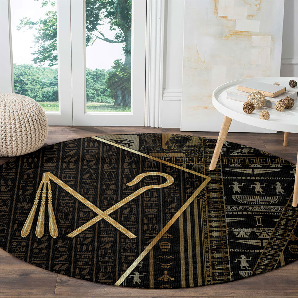 Egypt Crook And Flail Round Carpet Ancient Mythology Pharaoh Royalty Gold