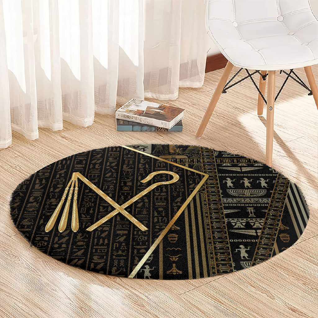 Egypt Crook And Flail Round Carpet Ancient Mythology Pharaoh Royalty Gold