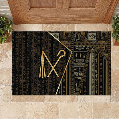 Egypt Crook And Flail Rubber Doormat Ancient Mythology Pharaoh Royalty Gold