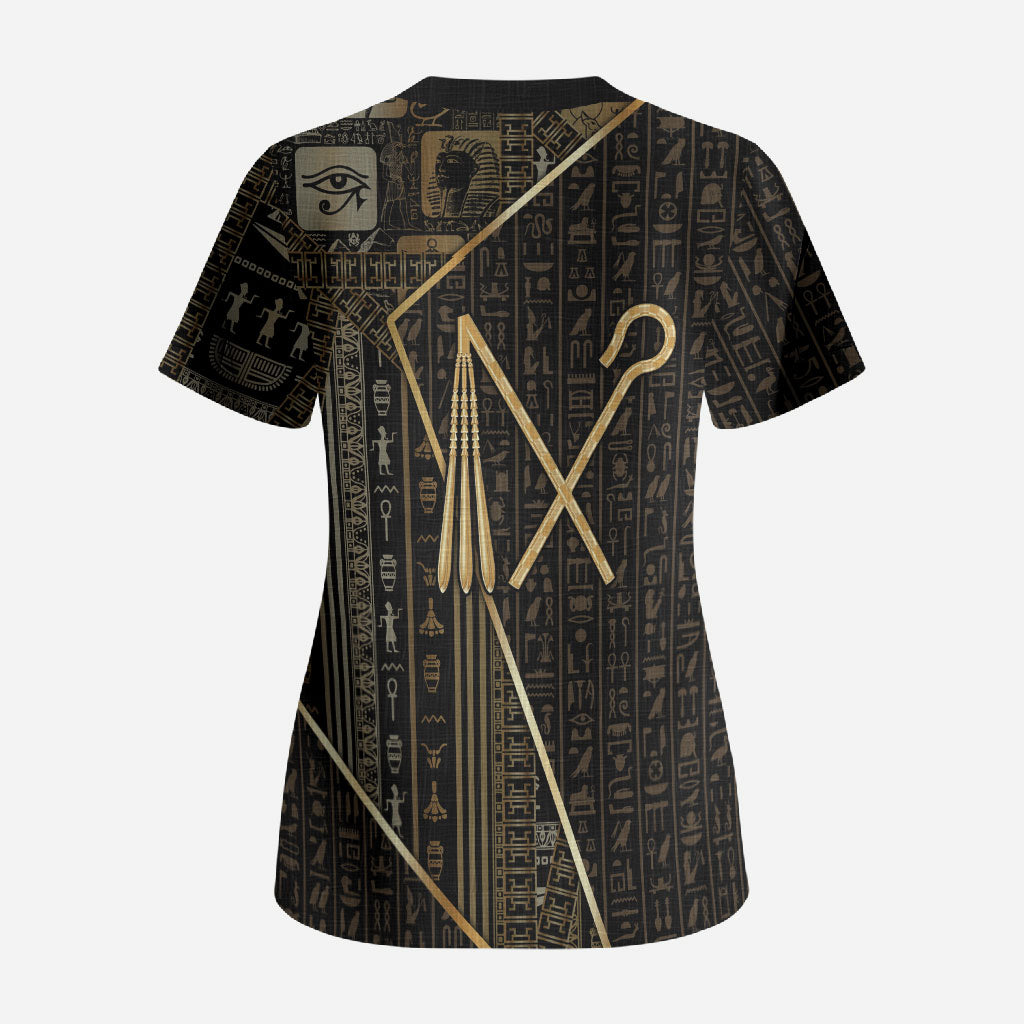 Egypt Crook And Flail Scrub Top Ancient Mythology Pharaoh Royalty Gold