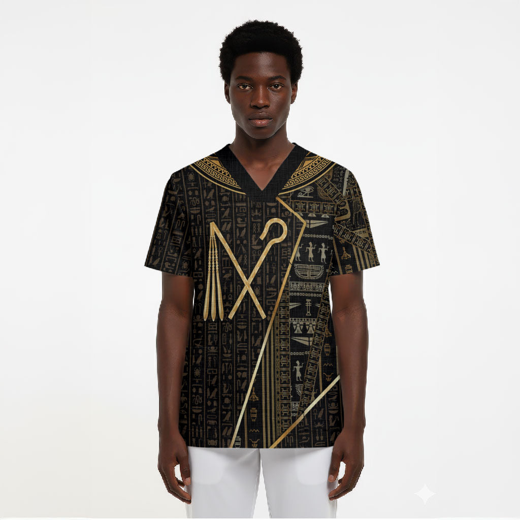 Egypt Crook And Flail Scrub Top Ancient Mythology Pharaoh Royalty Gold