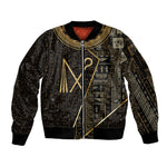 Egypt Crook And Flail Sleeve Zip Bomber Jacket Ancient Mythology Pharaoh Royalty Gold