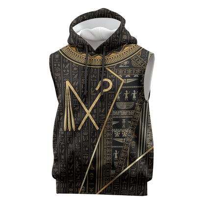 Egypt Crook And Flail Sleeveless Hoodie Ancient Mythology Pharaoh Royalty Gold
