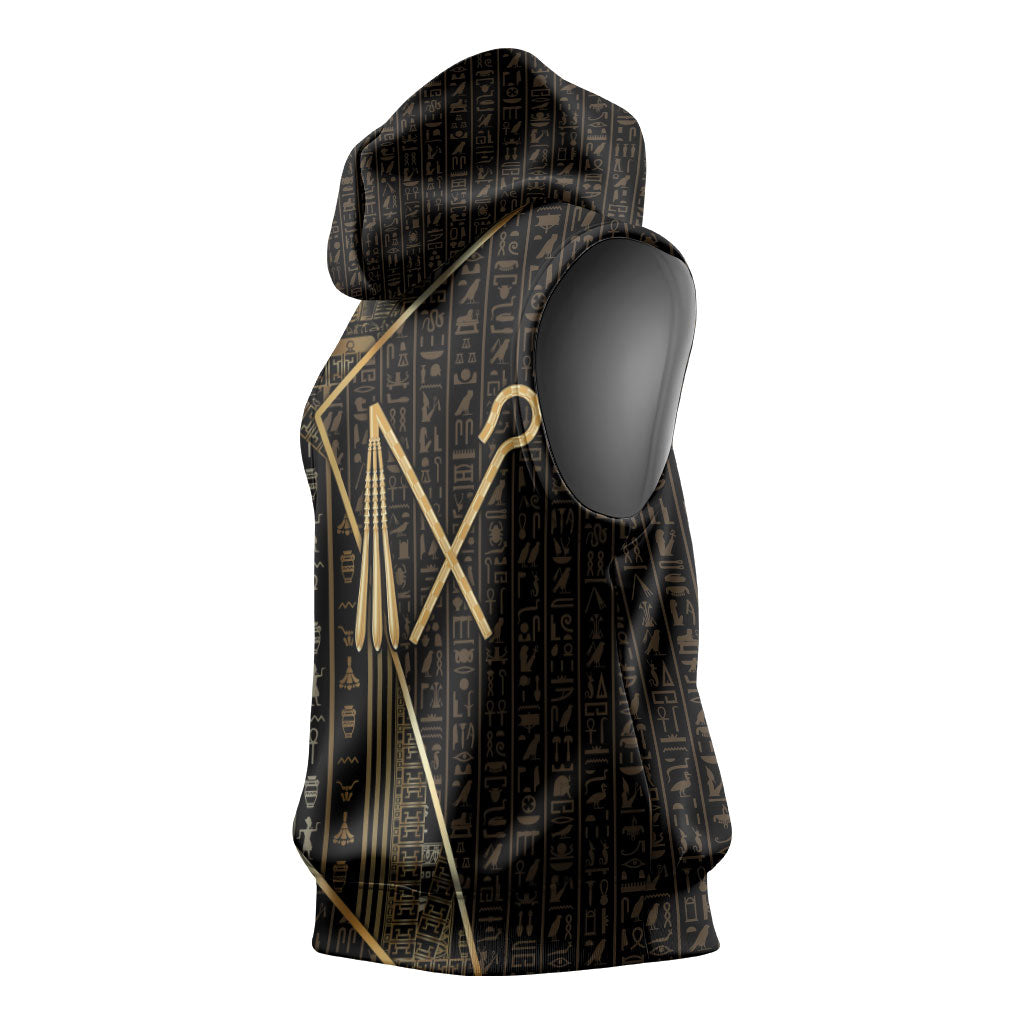 Egypt Crook And Flail Sleeveless Hoodie Ancient Mythology Pharaoh Royalty Gold