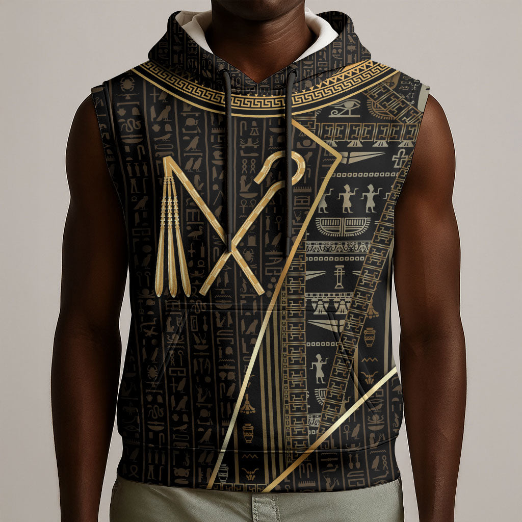 Egypt Crook And Flail Sleeveless Hoodie Ancient Mythology Pharaoh Royalty Gold
