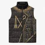 Egypt Crook And Flail Sleeveless Puffer Jacket Ancient Mythology Pharaoh Royalty Gold