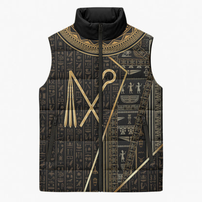 Egypt Crook And Flail Sleeveless Puffer Jacket Ancient Mythology Pharaoh Royalty Gold