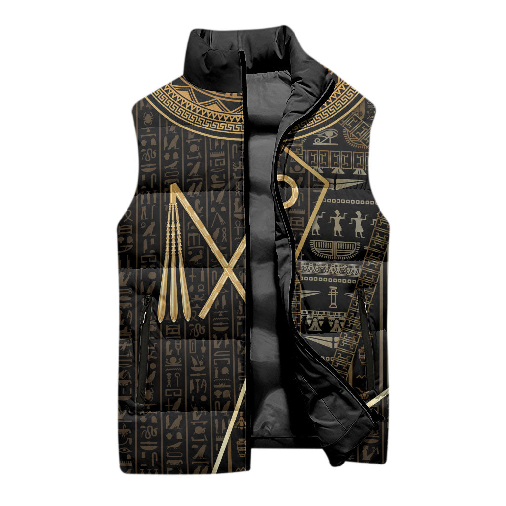 Egypt Crook And Flail Sleeveless Puffer Jacket Ancient Mythology Pharaoh Royalty Gold