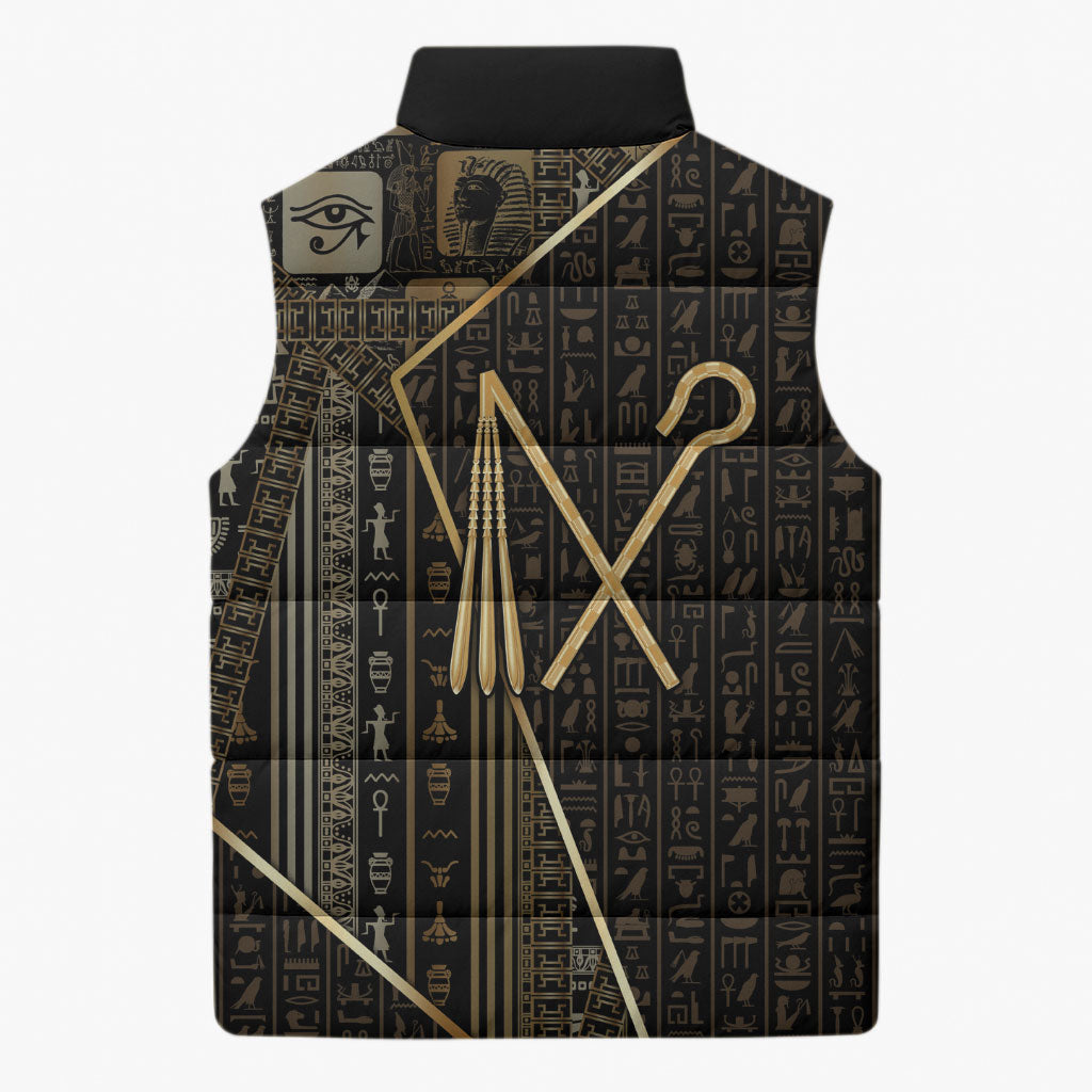 Egypt Crook And Flail Sleeveless Puffer Jacket Ancient Mythology Pharaoh Royalty Gold