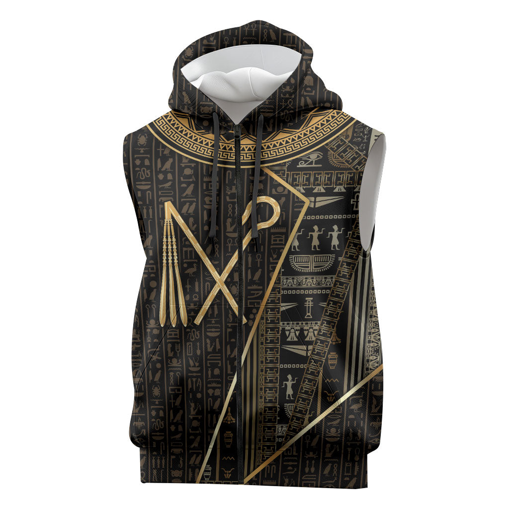 Egypt Crook And Flail Sleeveless Zip Hoodie Ancient Mythology Pharaoh Royalty Gold