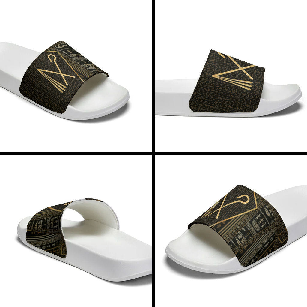 Egypt Crook And Flail Slide Sandals Ancient Mythology Pharaoh Royalty Gold