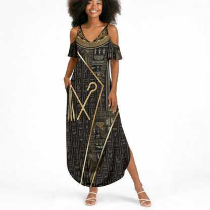 Egypt Crook And Flail Summer Maxi Dress Ancient Mythology Pharaoh Royalty Gold