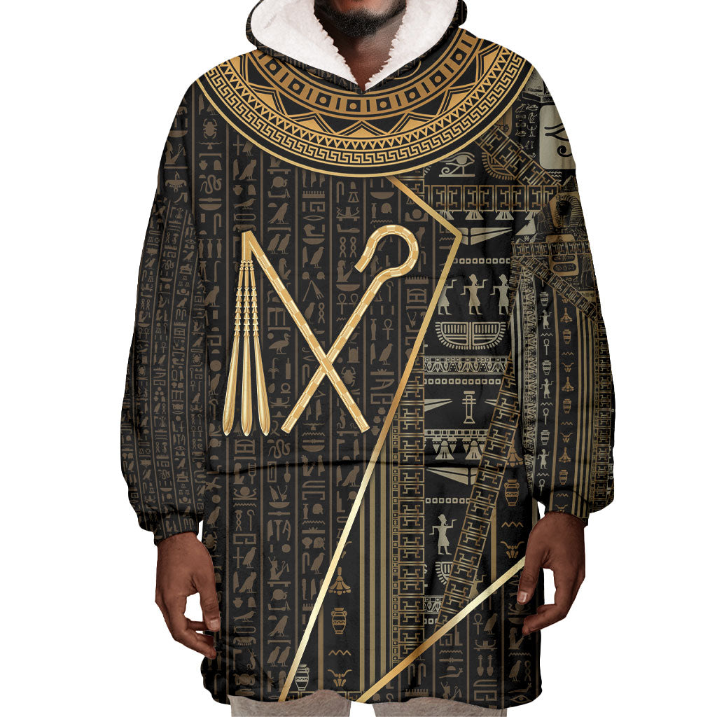 Egypt Crook And Flail Wearable Blanket Hoodie Ancient Mythology Pharaoh Royalty Gold