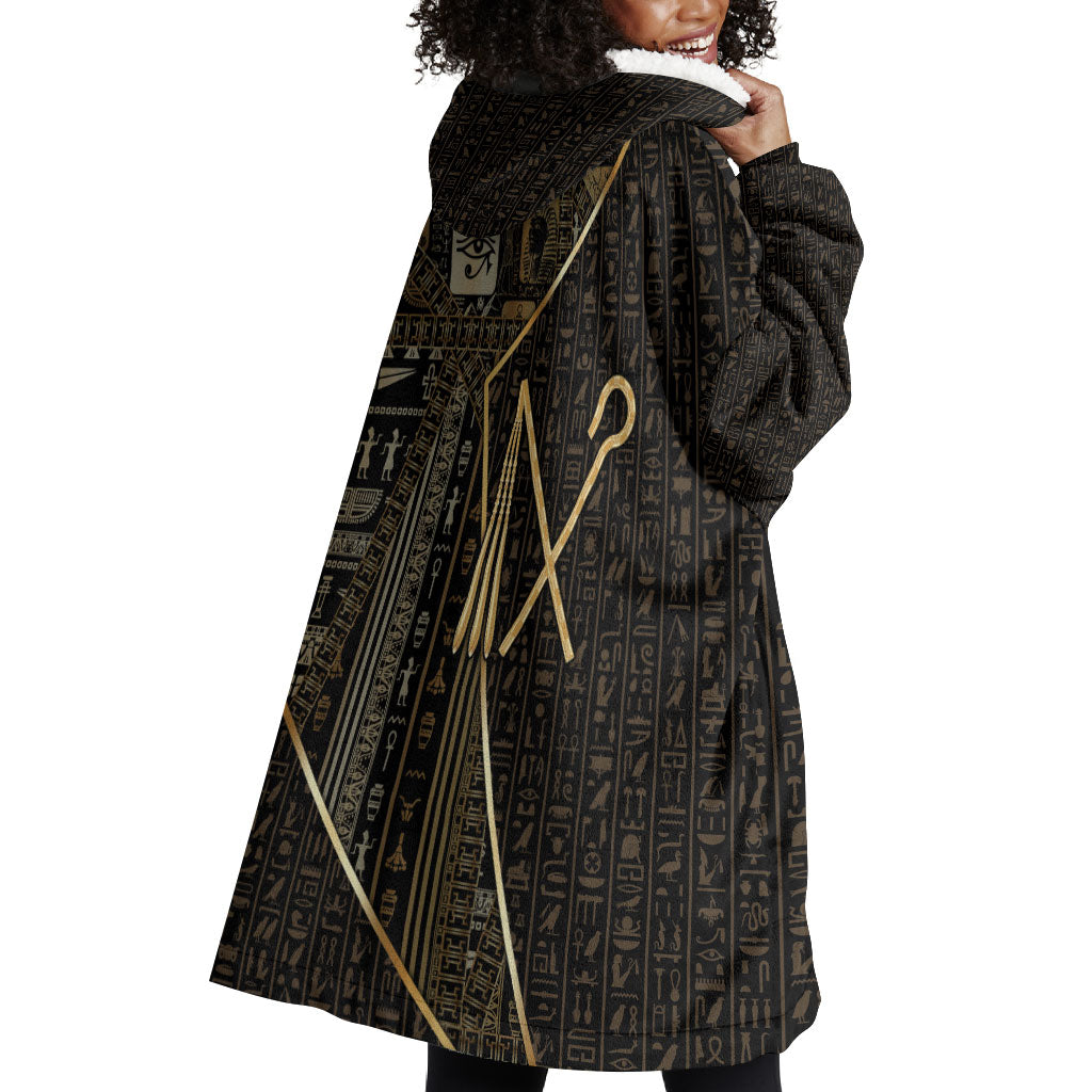 Egypt Crook And Flail Wearable Blanket Hoodie Ancient Mythology Pharaoh Royalty Gold