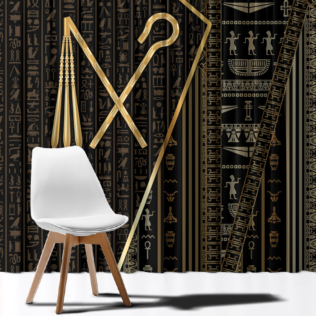 Egypt Crook And Flail Window Curtain Ancient Mythology Pharaoh Royalty Gold