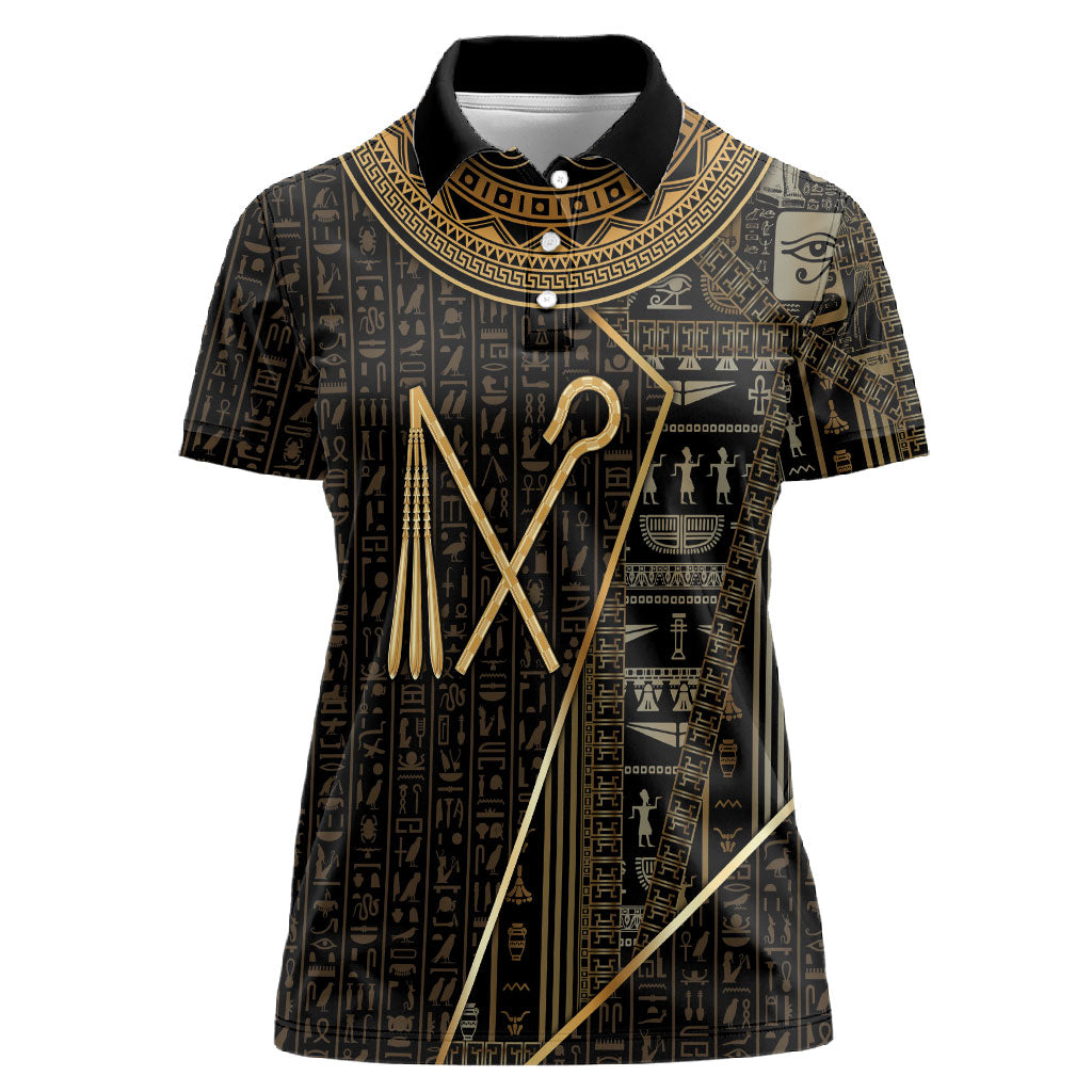 Egypt Crook And Flail Women Polo Shirt Ancient Mythology Pharaoh Royalty Gold