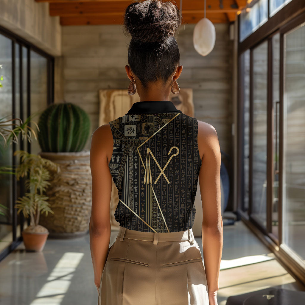 Egypt Crook And Flail Women Sleeveless Polo Shirt Ancient Mythology Pharaoh Royalty Gold