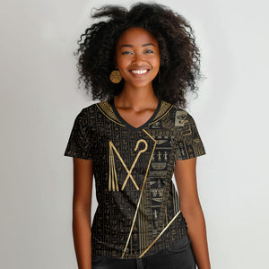Egypt Crook And Flail Women V-Neck T-Shirt Ancient Mythology Pharaoh Royalty Gold